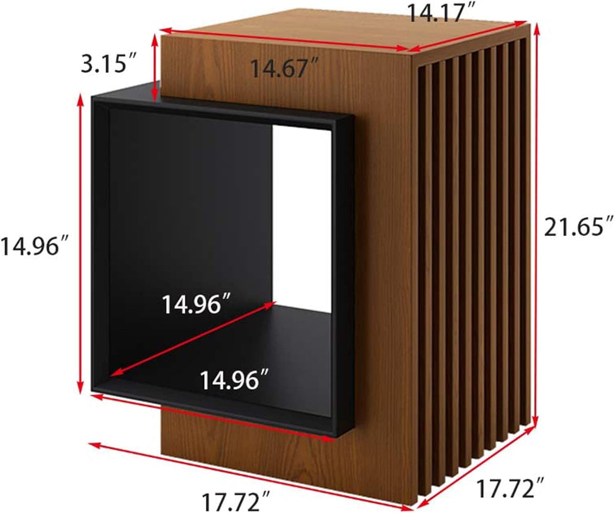POVISON Minimalist Side Table,17.71" Wood End Table with Storage for Small Spaces,Nightstand for Living Room, Bedroom, Office,Rustic Brown and Classic Black