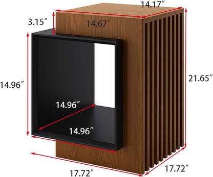 POVISON Minimalist Side Table,17.71" Wood End Table with Storage for Small Spaces,Nightstand for Living Room, Bedroom, Office,Rustic Brown and Classic Black