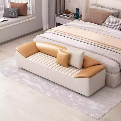 Modern Bed End Stool for Bedroom Living Room Bedside Long Bench Cloakroom Sofa Minimalist Couch Entryway(Khaki,Small)