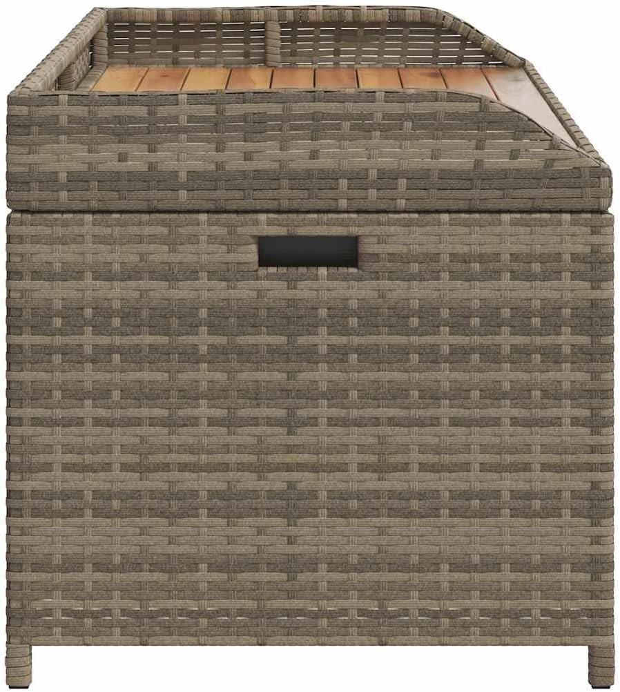 Poly Rattan Storage Bench Gray 39.4x19.7x20.5 Inches, Outdoor Patio Seat with Waterproof Bag, Acacia Wood and PE Rattan Garden Storage Box