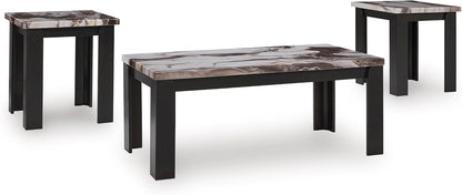 GTU Furniture Contemporary MDF Rectangular 3-Piece Coffee Table Set, Cocktail Table with 2 Matching End Tables, Dark Brown Finish for Living Room