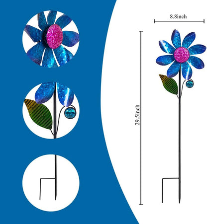 2Pack Garden Wind Spinners,Metal Wind Sculptures Outdoor Windmill Flower Pinwheel Decorations for Yard Lawn Patio Decor
