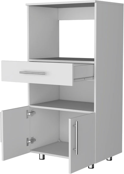 FM FURNITURE Corsica Pantry Cabinet Microwave Stand, Multi-Function with Drawer,White