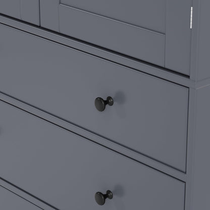 77inch Farmhouse Kitchen Pantry, Freestanding Tall Cupboard Storage Cabinet with 3 Adjustable Shelves, 8 Door Shelves, 3 Drawers for Kitchen, Dining Room, Gray