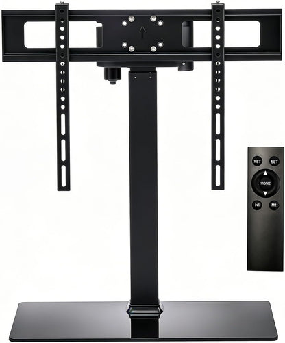 Universal Motorized TV Mount with Remote - Motorized TV Stand with Tempered Glass Base, TV Lift for Desktop and Floor