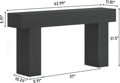 63 Inch Long Console Table for Entryway, Farmhouse Wood Rectangular Sofa Table Behind Couch Table, Narrow Entryway Table for Living Room, Entrance, Hallway, Foyer, Easy Assembly (Charcoal Black)