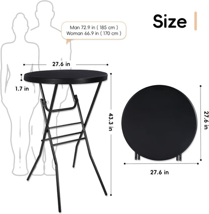 pollilar Cocktail Table 28in Portable Folding Bar Height Table, Compact Round High Top Plastic & Steel Bistro with Removable Legs, Indoor Outdoor RV Patio Catering Parties Commercial Events-Black