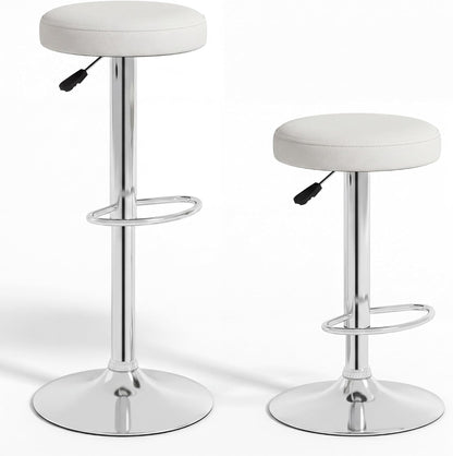 GIANTEX Bar Stools Set of 2, Adjustable Height PU Leather Bar Chair with Swivel Padded Seat, Footrest & Anti-Slip Base, Modern Backless Barstools for Kitchen, Pub Dining Room, Breakfast, Warm White