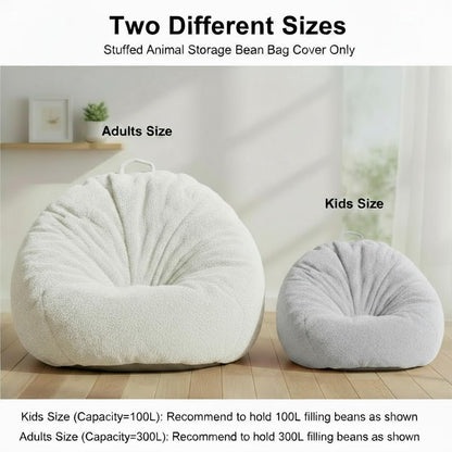 Faux Rabbit Fur Bean Bag Cover Only (No Filler), Stuffed Storage, Grey | Ultra-soft fur,washable,reinforced zipper,non-slip base,handle.Large 36"&28".Living room bedroom.Adult teen.Cover only.