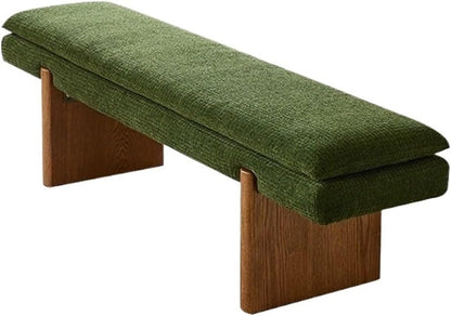 Modern Green Bedroom Bedside Bench Dressing Room Wooden and Fabric Long Entryway(Large)