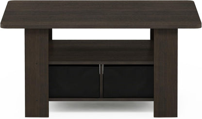 Furinno Andrey Coffee Table, Small Modern Center Table with Storage and Bin Drawer, Side Table for Living Room, Bedroom, Home Office, Dark Brown
