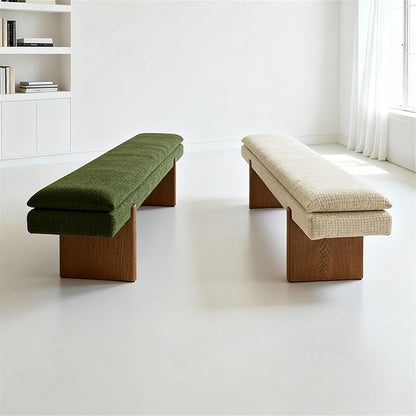 Modern Green Bedroom Bedside Bench Dressing Room Wooden and Fabric Long Entryway(Large)