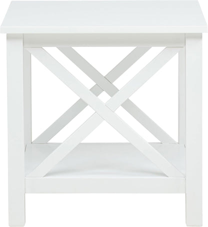 Coaster Home Furnishings - Skyview - Wood - Square End Table with Open Shelf, X-Frame Base and Coastal Style - Living Room - 20-Inch - White - 722087