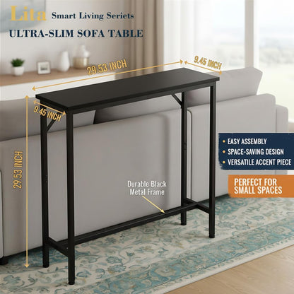 LITA Console Table, 29.5" Narrow Entryway & Thin Sofa Table for Behind Couch, Accent Table for Hallway, Living Room & Bedroom, Black