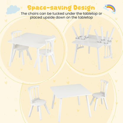 GLACER Kids Table and Chairs, 3-Piece Wooden Activity Table and Chair Set with Pine Legs & Windsor Back for Play, Reading & Learning, Playroom Nursery Furniture for Boys and Girls Ages 3+ (White)