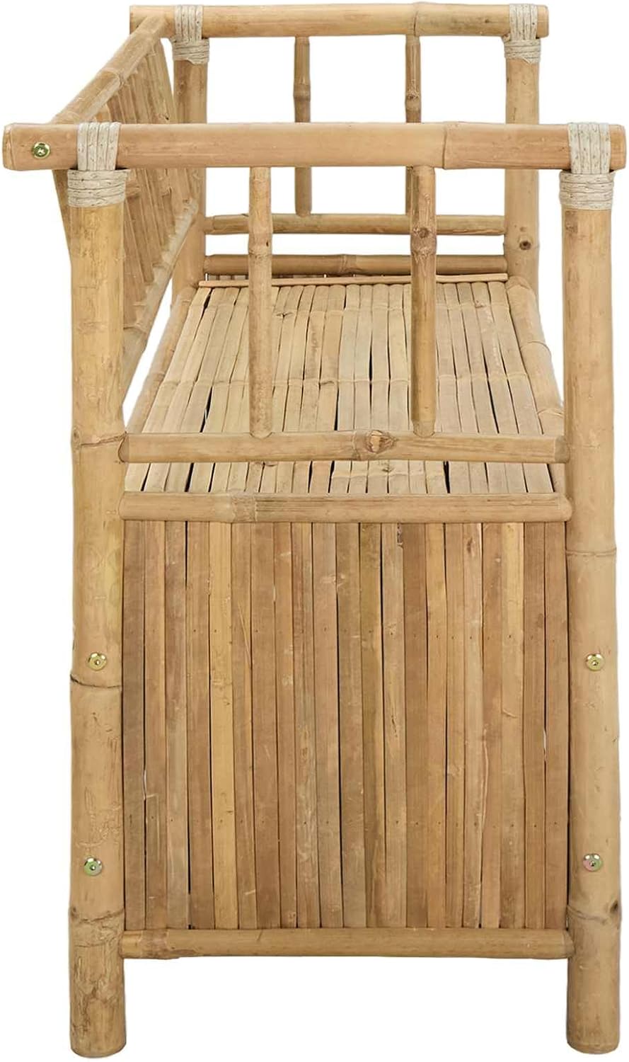 Bamboo Garden Storage Bench, Outdoor Patio Seating with Hidden Storage Compartment, 43.3 x 18.5 x 31.5 Inch Rectangular Wood Bench for Backyard, Balcony, Indoor and Outdoor Use