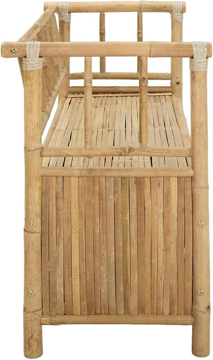 Garden Storage Bench 110 x 47 x 80 cm Bamboo Natural | Post Leg Design, Indoor Outdoor Use, Hidden Storage Under Seat, Easy Assembly Required