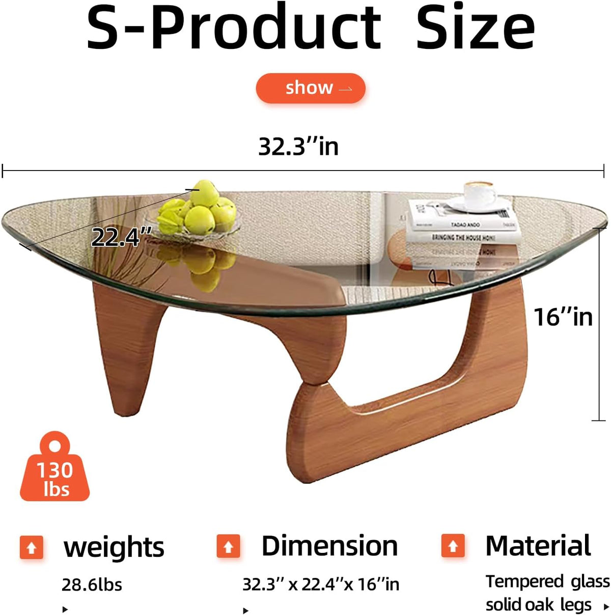 Modern Glass Coffee Table, Mid Century Small Coffee Table, Coffee Table for Living Room,Suitable for Bedroom Living Room Reception Office Tables (Walnut/Transparent, Small)