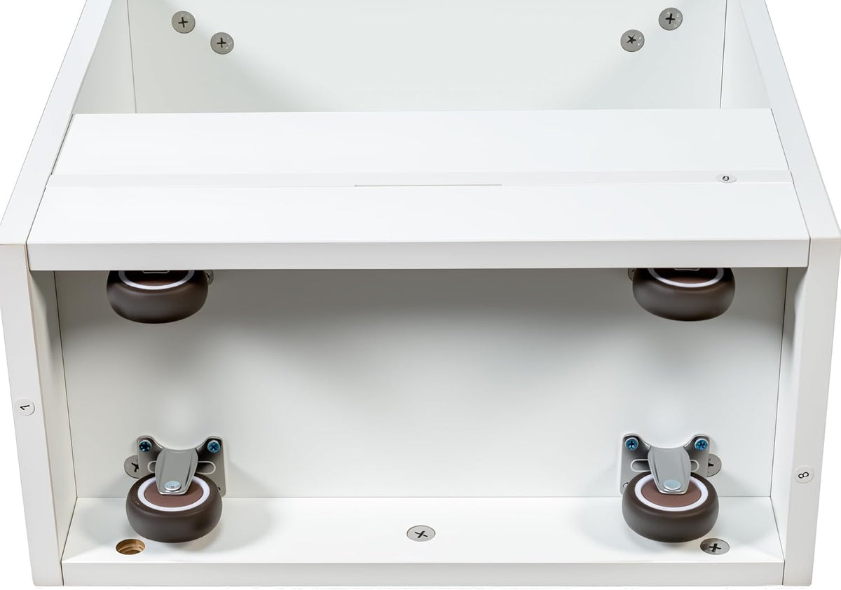7 Tier Pull-Out Storage Cabinet with Handle & Wheels, Tall Narrow Spice Rack Next to Fridge, Wood Food Pantry for Kitchen, Dining Room, White