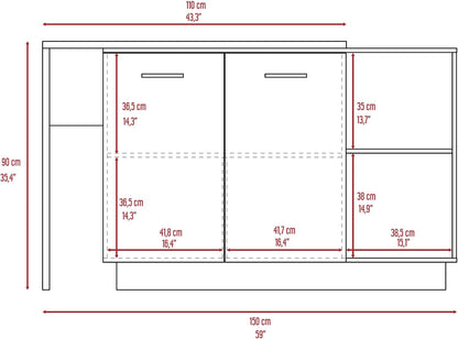 1-Drawer 3-Division Kitchen Island White with Particle Board | Modern kitchen island with 1 drawer and 5 shelves for storage and display