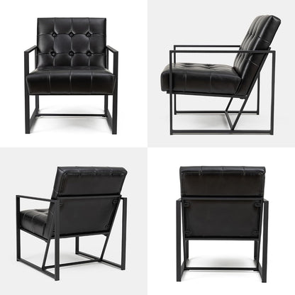 Glitzhome Mid Century Modern Accent Chair, Comfy Living Room Chair with Durable Metal Frame,PU Leather Cushioned, Reading Armchairs for Living Room, Bedroom, Home Office, Black