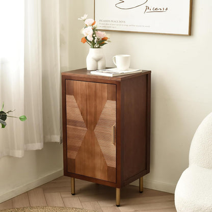eHemco Modern End Table with Storage, Two-Toned Ribbed Parquet Design, 17 x 14 x 30 Inches, Antique Walnut and Natural Finish