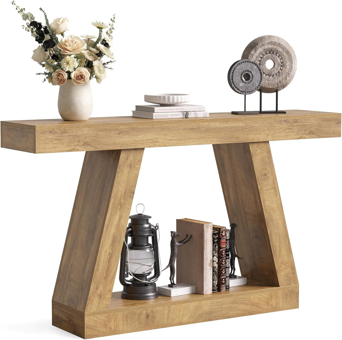 LITTLE TREE 55-Inch Sofa Table with Storage, Farmhouse Console Table for Home, Rectangular Wooden Entryway Furniture for Living Room, Bedroom, Office, Hallway, Oak