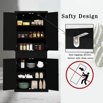 HLR 72" Kitchen Pantry Storage Cabinet, Freestanding Larder Cupboard with Doors and Adjustable Shelves, Pantry Cabinet for Dining Room, Living Room