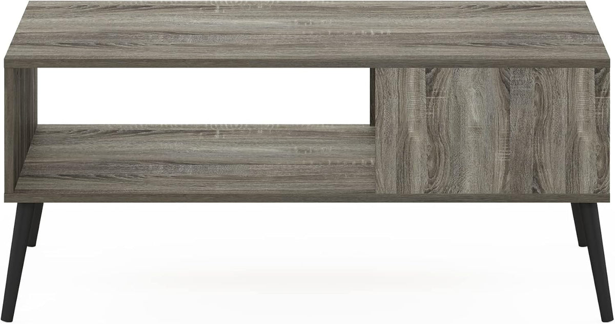 Furinno Claude Mid Century Style Coffee Table with Wood Legs, French Oak Grey Large Non-Lift Top