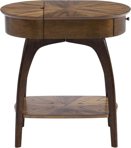 LAX Mid-Century Modern Wood Chairside End Table with USB Charging Station, Drawer and Shelf Storage. Nutmeg with Espresso Legs