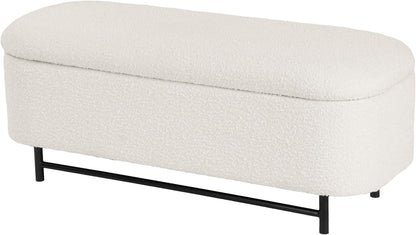 HomePop Ellipse Modern Storage Bench with Metal Legs |Homepop Home Décor|Bench with Storage for Living Room & Bedroom - Cream Boucle