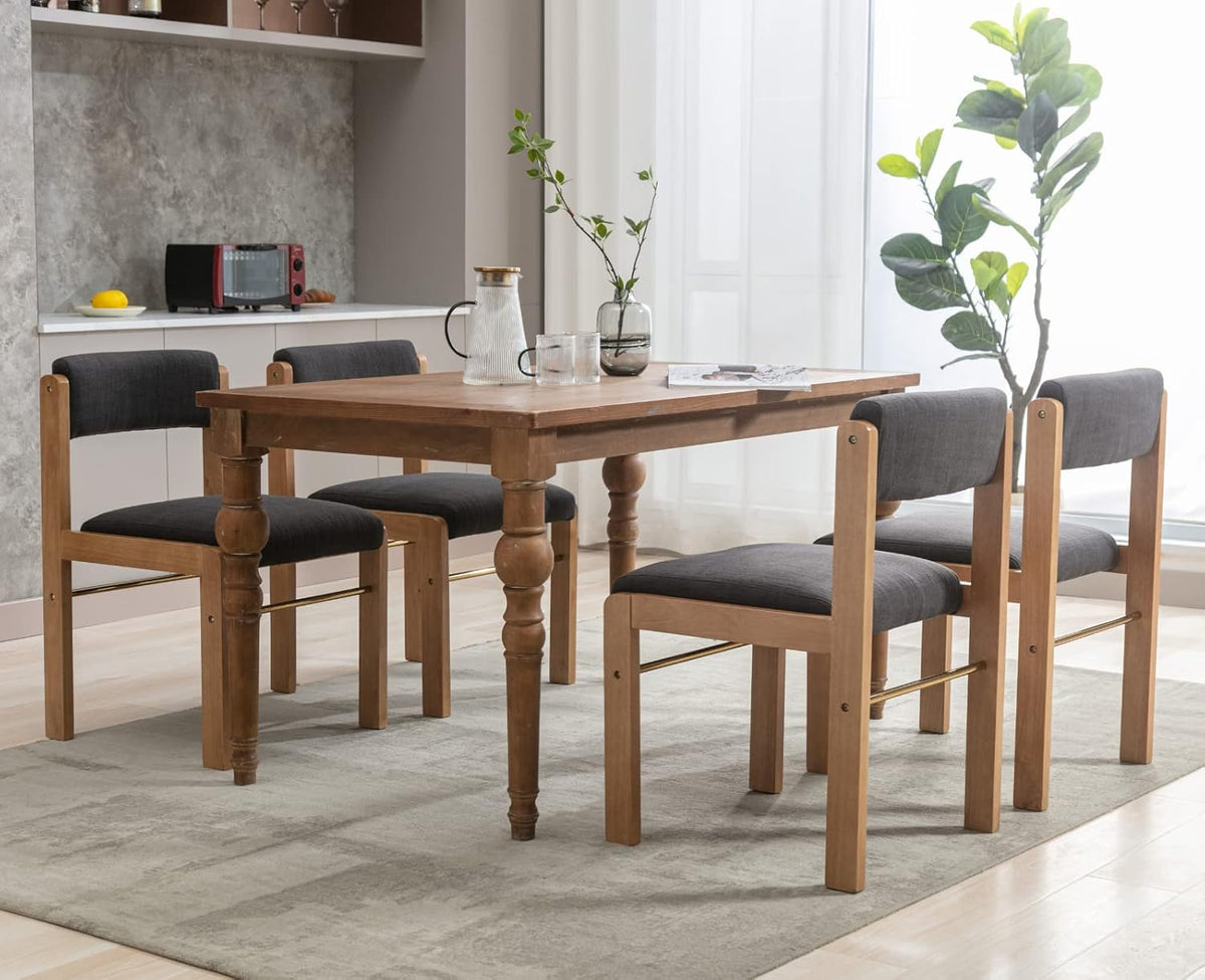 CIMOTA Black Dining Chairs Set of 4, Mid Century Modern Upholstered Dining Room Chairs with Wood Frame/Adjustable Back for Kitchen, Charcoal Black/Linen Fabric