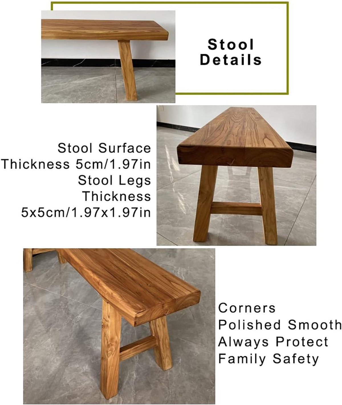 Wood Dining Bench Farmhouse Style Wooden Bench Indoor Kitchen Bench for Living Room Hallway Bedroom.(31.5x10.24x17.72in)