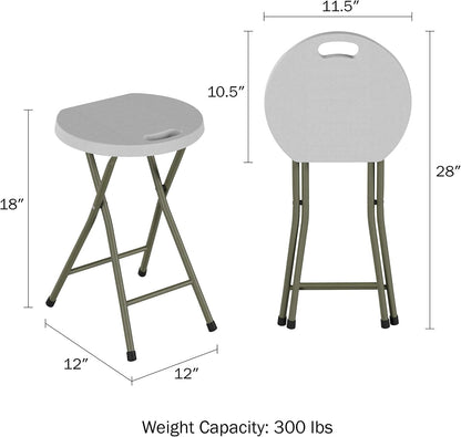 Set of 2 Stools - 18-Inch Folding Stools with 300lb Capacity for Indoor or Outdoor Use - Backless Portable Chairs for Adults by Lavish Home (White)