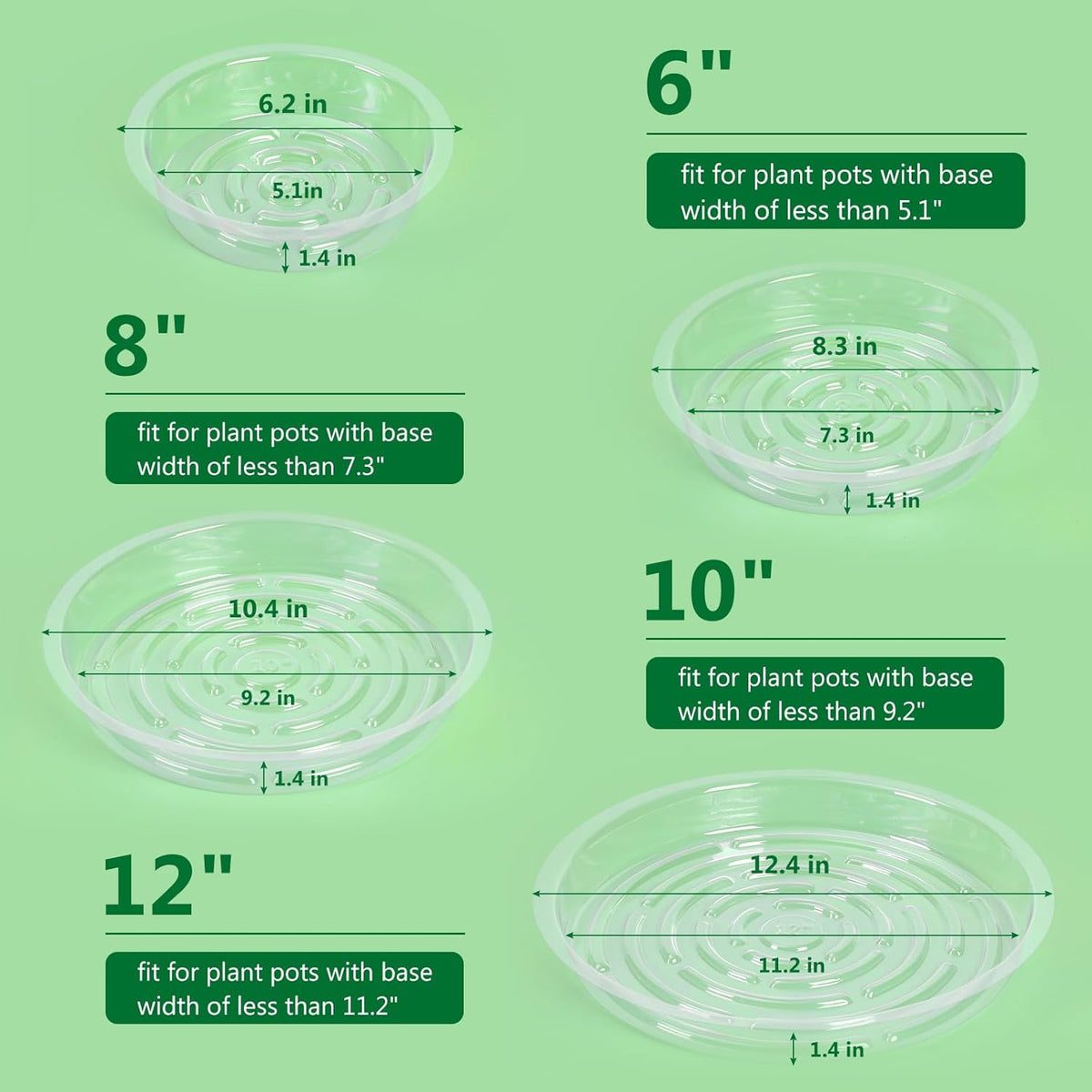 JERIA 12 Inch 20 Pack Clear Plant Saucers,Plastic Flower Pot Trays,Round Durable Plant Drip Trays for Indoor and Outdoor