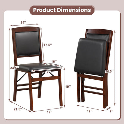 KOTEK Folding Dining Chairs Set of 2, Wooden Kitchen Chairs with Padded Seat & Backrest, Foldable Armless Side Chairs for Dining Room, Living Room