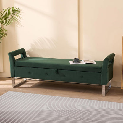 Aoiy & Wifon 67.91" W King Size Bench for End of Bed, Upholstered End of Bed Storage Bench with Metal Legs for Bedroom, Velvet (Green)