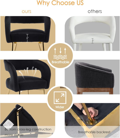 Hyfirm Black Barrel Dining Chairs Set of 4, Upholstered Velvet Dining Room Chairs with Gold Legs Hollow Back Modern Comfy Armchairs for Kitchen Recepition Restaurant