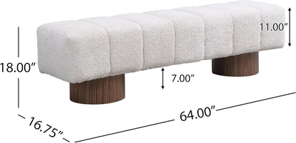 Christopher Knight Home Manila 64" Upholstered Ottoman Bench, Rectangular Dining Seat, Spacious Seating, Long Footstool, Boucle Dining Bench for Living Room Dining Room, No Assembly Needed, Beige