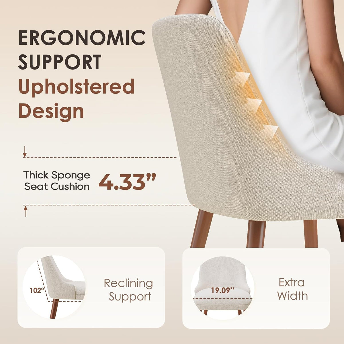 MALOL Upholstered Dining Chairs Set of 4, High-Back Dining Room Chair with Wood Legs, Padded Kitchen Chairs for Dining Room/Restaurant/Cafe, Beige