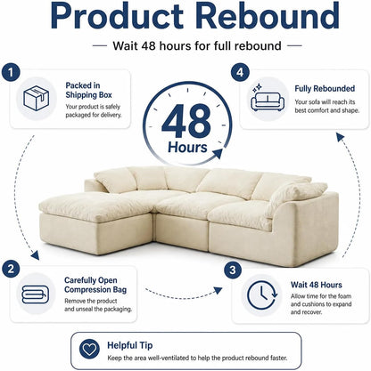 Oversized Cloud Couch Sectional Sofa for Living Room, Modular L Shaped Chenille Sofa with Chaise Lounge, Deep Seat Convertible Couch, Compressed No Assembly Floor Sofa (White)