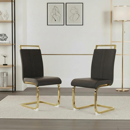 Set of 2 Modern Dining Chairs - Black PU Faux Leather Upholstered Armless Side Chairs with Cushioned Seat & Sturdy Metal Legs for Dining Room & Kitchen