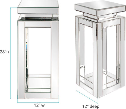 Howard Elliott Collection Small Silver Mirrored Pedestal Accent Table for Home Decoration, Mirrored Finish Design End Table for Bedroom, Entryway or for Any Room, 12 x 12 x 28 Inches