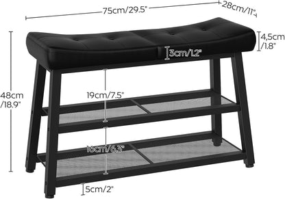 YATINEY Shoe Bench, 3-Tier Shoe Rack, Entryway Bench with Storage and Cushion, for Hallway, Foyer, Bedroom, Black HX02BB