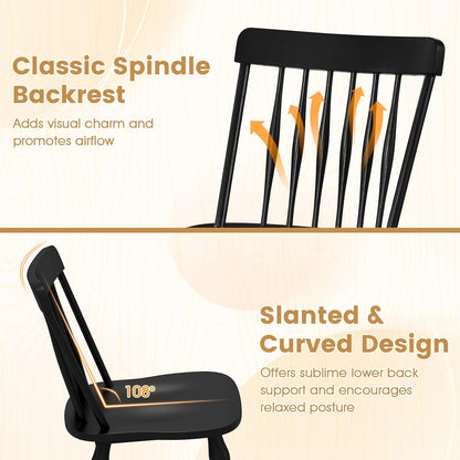 Giantex Black Windsor Dining Chairs Set of 4, Farmhouse Rubber Wood Kitchen Chairs with Turned Legs, Curved Spindle Back & Contoured Sat, Wooden Dining Room Chair for Living Room Restaurant