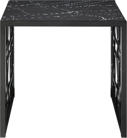 3-Piece Occasional Table Set with Marble-Print Glass Top | Includes 1 cocktail table and 2 end tables with fluted glass top