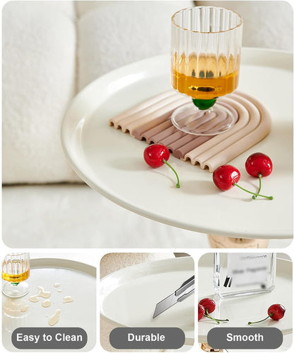 Small Round End Table,Modern Accent Tables,Sofa Tray Side Table,Drink Table for Living Room Bedroom,White