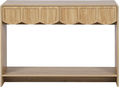 ORRD Console Table with Drawers, Mid-Century 43 Inches Narrow Entryway Table with Open Storage Shelves, Hallway Accent Tables Behind Couch Tables for Living Room - Natural