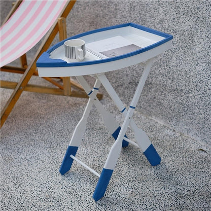 Wooden Ship Shape Side Table, Small Tables for Small Spaces, End Table for Living Room, Bedroom, Balcony, Modern Side Table, Foldable Accent Table with Oar Legs