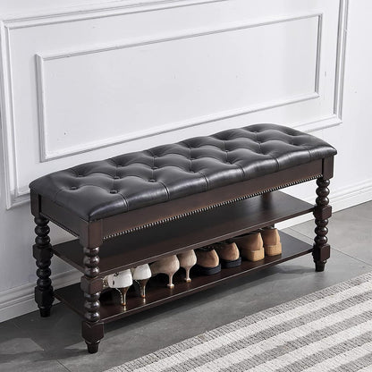 LEILISI Shoe Bench, Wood Storage Bench with Cushion Seat, Shoe Rack with Hidden Storage Space for Entryway Living Room Bedroom Hallway (Walnut, 39.4'')